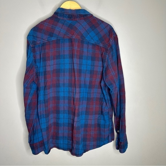 Route 66 red and blue plaid flannel button down long sleeve shirt - Picture 4 of 4